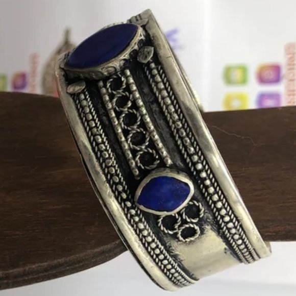 Single Vintage Kuchi Cuff Bracelet: Tribal Turquoise & Lapis Boho Jewelry - Picture 8 of 8